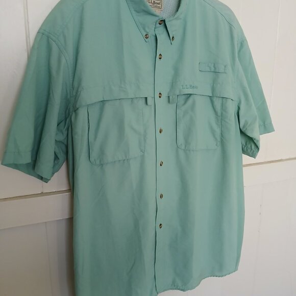 LL BEAN Shirt Mens Large Reg Vented Fishing Outdoor Short Sleeve Moss Green* - Picture 6 of 11